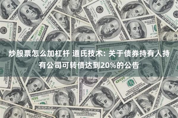 炒股票怎么加杠杆 道氏技术: 关于债券持有人持有公司可转债达到20%的公告